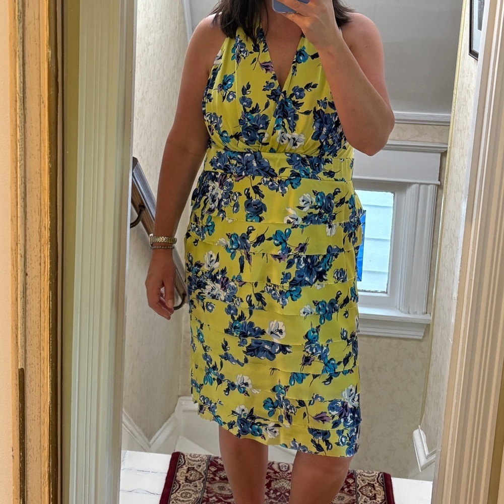 Evan Picone SPRING Floral Yellow and Blue Halter Dress. | 16